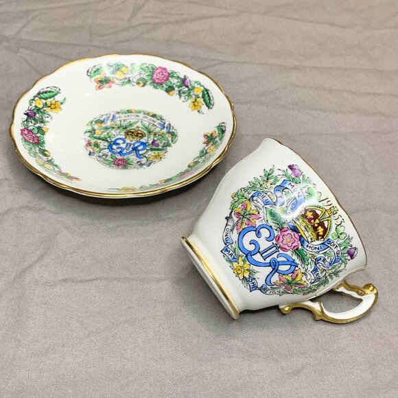VTG 50s Hammersley Queen Elizabeth II 1953 Coronation Teacup & Saucer Bone China - Picture 13 of 13